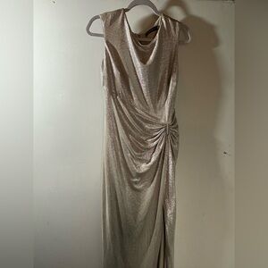 Lauren Ralph Lauren Metallic Champagne Draped Maxi Dress